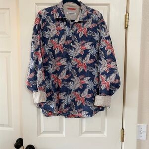 Tommy Bahama Faded Palms Long Sleeve Shirt Flip Cuffs Sz med linen